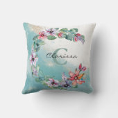 水彩フローラパーソナライズされた装飾用クッション クッション (裏面)