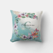 水彩フローラパーソナライズされた装飾用クッション クッション (正面)