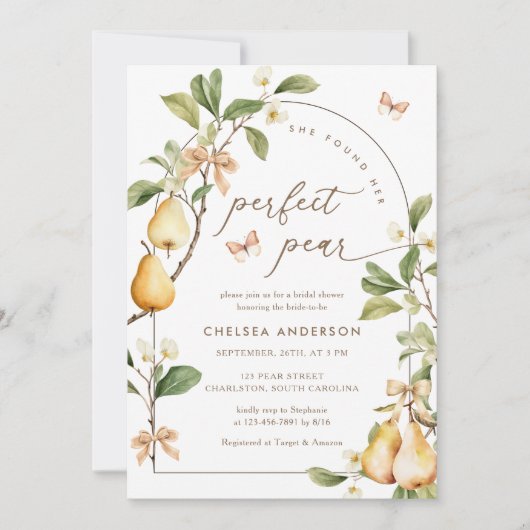 水彩フローラパーフェクトペア梨ブライダルシャワー 招待状 (正面)