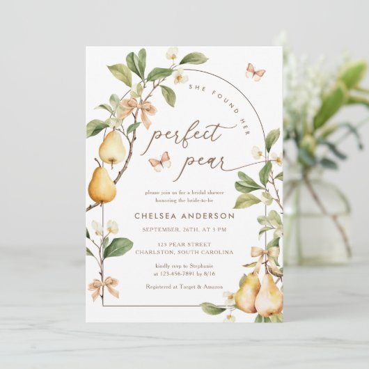 水彩フローラパーフェクトペア梨ブライダルシャワー 招待状 (スタンド正面)