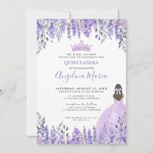 水彩フローラパープルキンセアニェラ招待状 招待状 (正面)