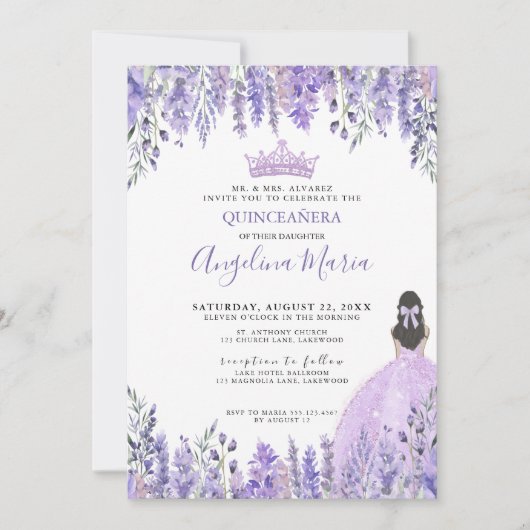 水彩フローラパープルキンセアニェラ招待状 招待状 (正面)