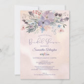 水彩フローラパープルバラ金ゴールドブライダルシャワー 招待状 (正面)