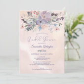 水彩フローラパープルバラ金ゴールドブライダルシャワー 招待状 (スタンド正面)
