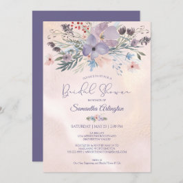 水彩フローラパープルバラ金ゴールドブライダルシャワー 招待状