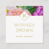 水彩フローラパープルピンクローズモダン スクエア名刺 (正面)