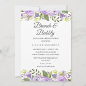 水彩フローラパープルブライダルブランチとバブリー 招待状 (正面)