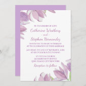 水彩フローラパープルラベンダーフ結婚ラワーズ 招待状 (正面/裏面)