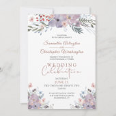 水彩フローラパープル結婚ズお祝い 招待状 (正面)