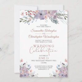 水彩フローラパープル結婚ズお祝い 招待状