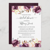 水彩フローラパープル開花ブライダルシャワー 招待状 (正面/裏面)