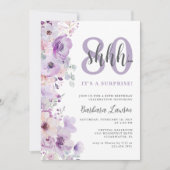 水彩フローラパープル80誕生日 招待状 (正面)