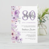 水彩フローラパープル80誕生日 招待状 (スタンド正面)