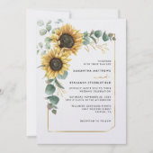 水彩フローラヒマワリ結婚ユーカリ 招待状 (正面)