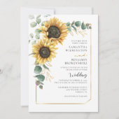 水彩フローラヒマワリ結婚ユーカリ 招待状 (正面)