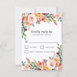 水彩フローラビュッフェ赤面ブルゴーニュ結婚ーズ 出欠カード