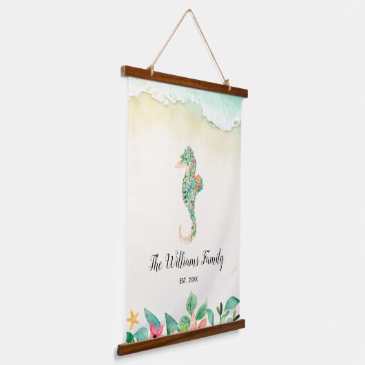 水彩フローラビーチシーホースパーソナライズされた 吊り下げ型タペストリー (傾斜あり)