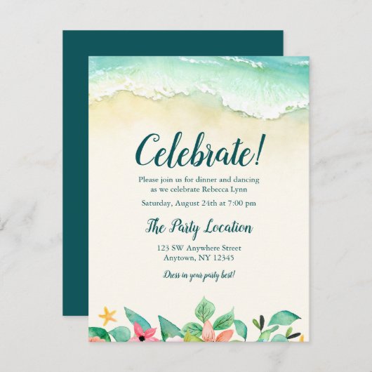 水彩フローラビーチバルミツワー披露宴 エンクロージャーカード (正面/裏面)