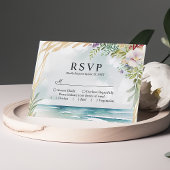 水彩フローラビーチ夏季ウェディングRSVPカード 出欠カード
