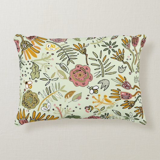 水彩フローラビー花エレガントモダン アクセントクッション (正面)