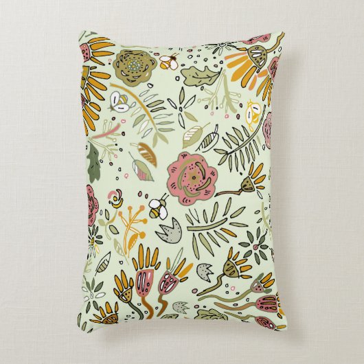 水彩フローラビー花エレガントモダン アクセントクッション (正面(垂直))