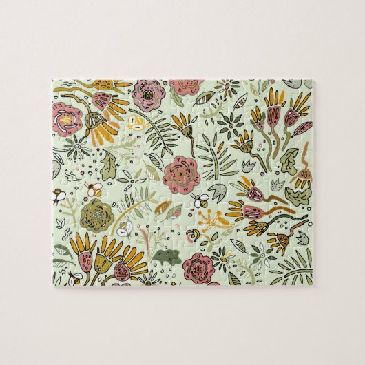 水彩フローラビー花エレガントモダン ジグソーパズル (横)