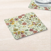 水彩フローラビー花エレガントモダン スクエアペーパーコースター (アングル)