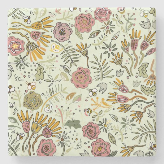 水彩フローラビー花エレガントモダン ストーンコースター (正面)