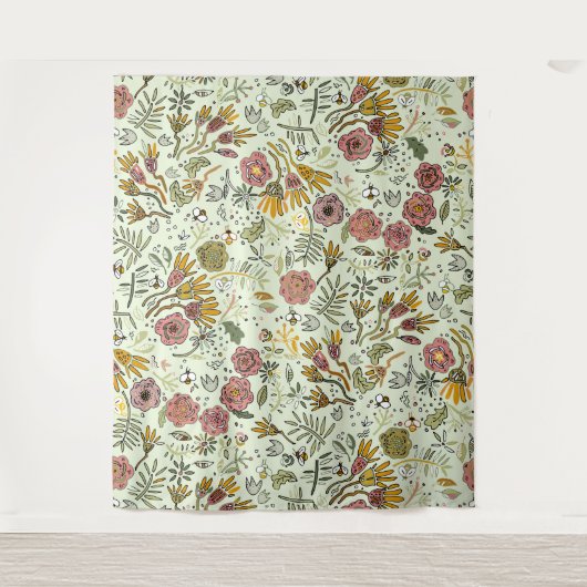 水彩フローラビー花エレガントモダン タペストリー (正面)