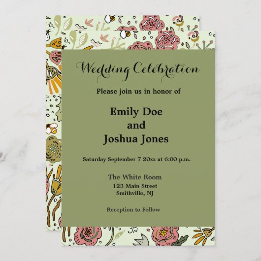 水彩フローラビー花エレガントモダン 招待状 (正面/裏面)