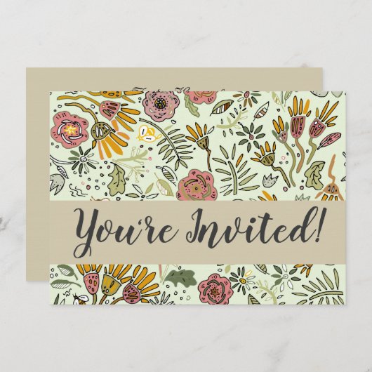 水彩フローラビー花エレガントモダン 招待状 (正面/裏面)