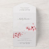 水彩フローラピンクさくらんぼブロッサム結婚ズ オールインワン招待状 (外側)