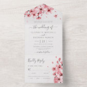 水彩フローラピンクさくらんぼブロッサム結婚ズ オールインワン招待状 (内側)