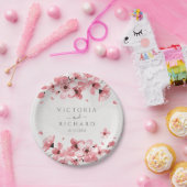 水彩フローラピンクさくらんぼ花 ペーパープレート (パーティー)