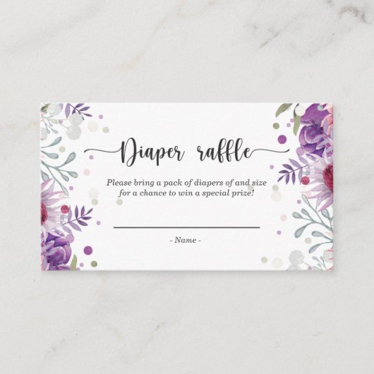 水彩フローラピンクとライラおむつラッフル エンクロージャーカード (正面)