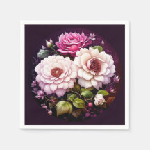 水彩フローラピンクと紫の花