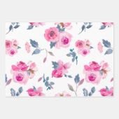 水彩フローラピンクと青のパターン ラッピングペーパーシート (正面2)