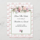 水彩フローラピンクのバラ日付を保存 セーブザデート (正面/裏面)