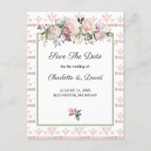 水彩フローラピンクのバラ日付を保存