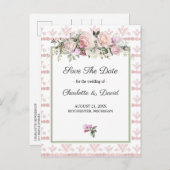 水彩フローラピンクのバラ日付を保存 案内ポストカード (正面/裏面)