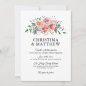 水彩フローラピンクのバラ結婚の花 招待状 (正面)