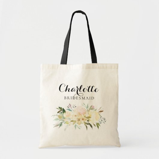水彩フローラピンクの花嫁結婚の贈り物 トートバッグ (正面)