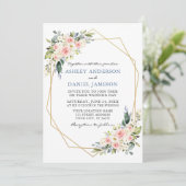 水彩フローラピンクほこりっぽいブルー結婚ズの地域 招待状 (スタンド正面)