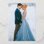 水彩フローラピンクほこりっぽい青い写真金ゴールド 箔招待状 (裏面)