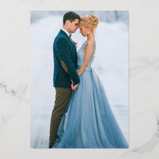 水彩フローラピンクほこりっぽい青い写真金ゴールド 箔招待状 (裏面)