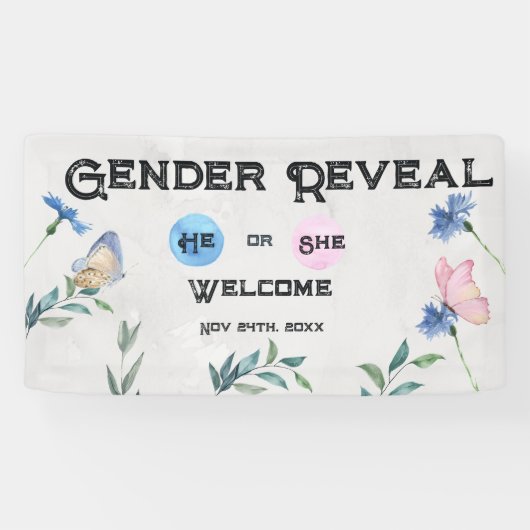 水彩フローラピンクまたはブルー 横断幕 (横)