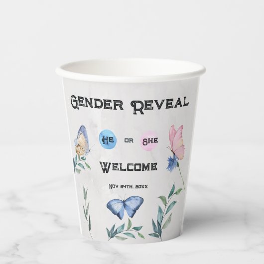 水彩フローラピンクまたはブルー 紙コップ (正面)