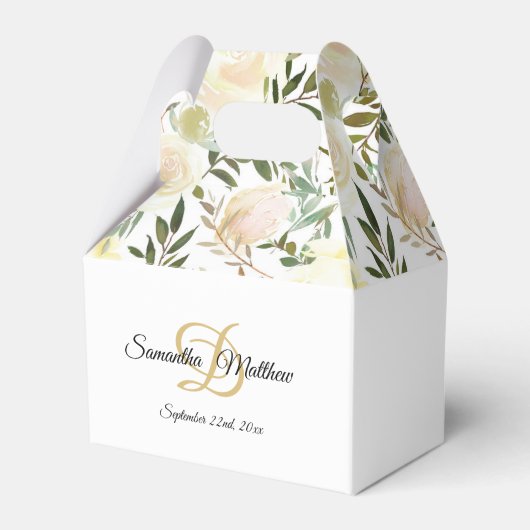 水彩フローラピンクアイボリーモノグラム結婚ズ フェイバーボックス (正面サイド)