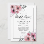 水彩フローラピンクアネモンブライダルシャワー 招待状 (正面)