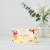 水彩フローラピンクイエローブルーモダン抽象芸術 名刺 (スタンド正面)